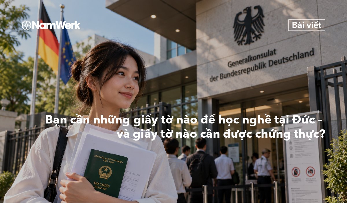 Ứng viên cầm hồ sơ trước Tổng Lãnh sự quán Đức