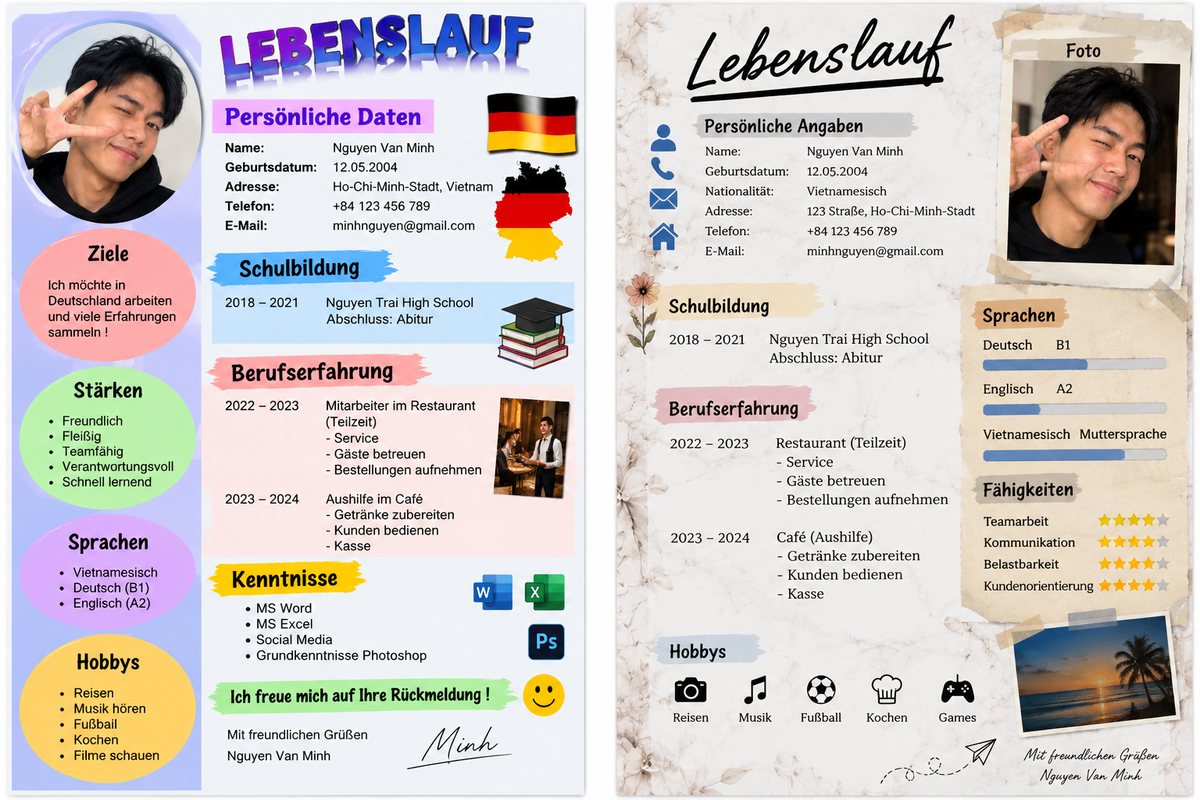 Hai mẫu Lebenslauf có quá nhiều màu sắc, biểu tượng và trang trí